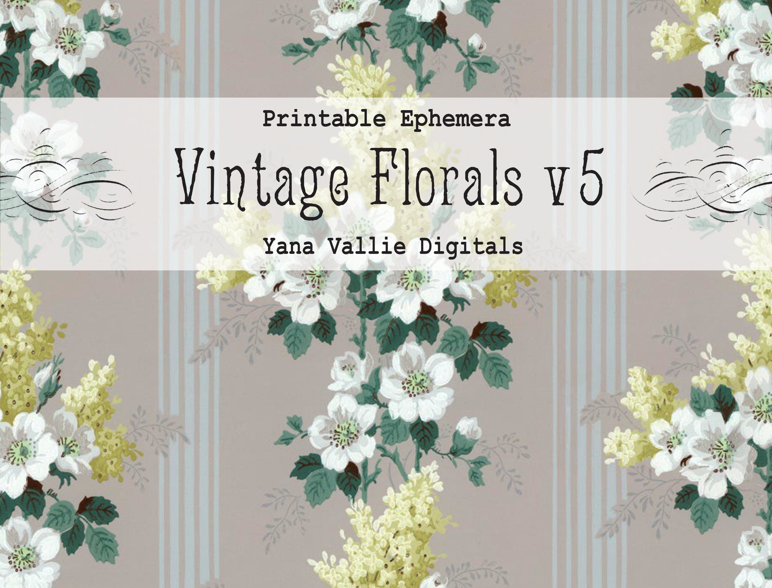 Vintage Floral Wallpaper Printable Paper, Antique Flowers Set, Junk ...