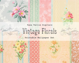 Afdrukbaar bloemenbehang, vintage bloemen collageblad, antieke Rose Junk Journal Papers, instant digitale download