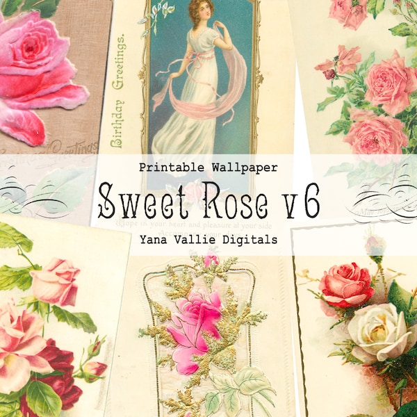 Vintage Greeting Cards, Antique Roses Ephemera, Junk Journal Collage Sheet, printable instant digital download