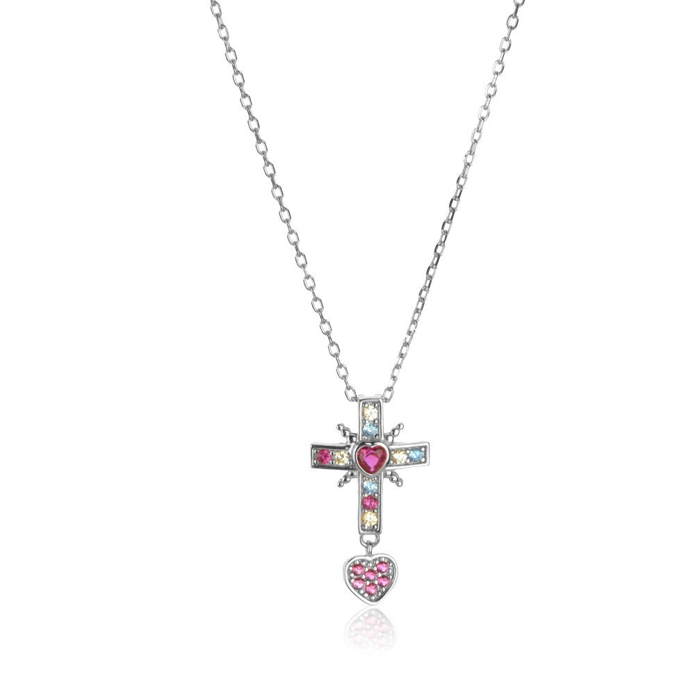 Schmuckset Aus 925er Sterlingsilber Mit Rose & Kreuz – Halskette & Ohrringe Für Frauen, Inkl. Samtbeutel