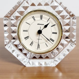 Vintage Staiger Quarts West Germany Crystal Octagon Desk Clock