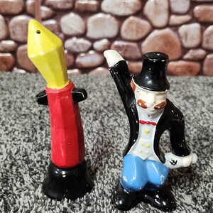 Vintage Hand Painted Hobo and a Light Pole Salt and Pepper Shakers -Rare