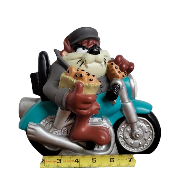 Tasmanian Devil Riding Motorcycle Coin Bank - Warner Brothers - Vintage 1998