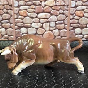 Vintage Porcelain Charging Bull Figurine Made in Japan