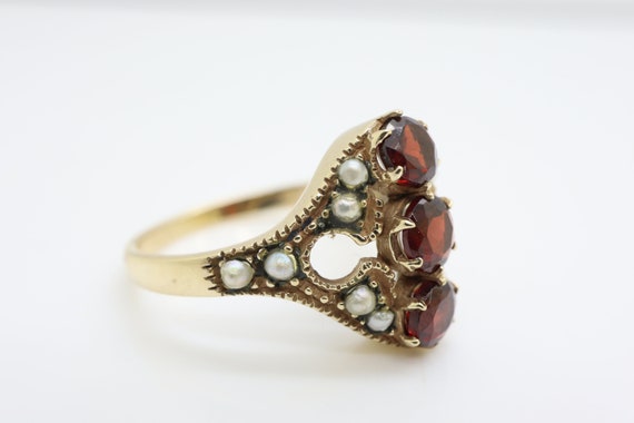Edwardian 9ct Gold Garnet & Seed Pearl Dress Ring… - image 8