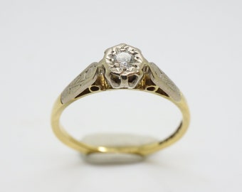 Vintage 18Ct Gold Platinum Solitaire Diamond Engagement Ring, Size EU 13.5