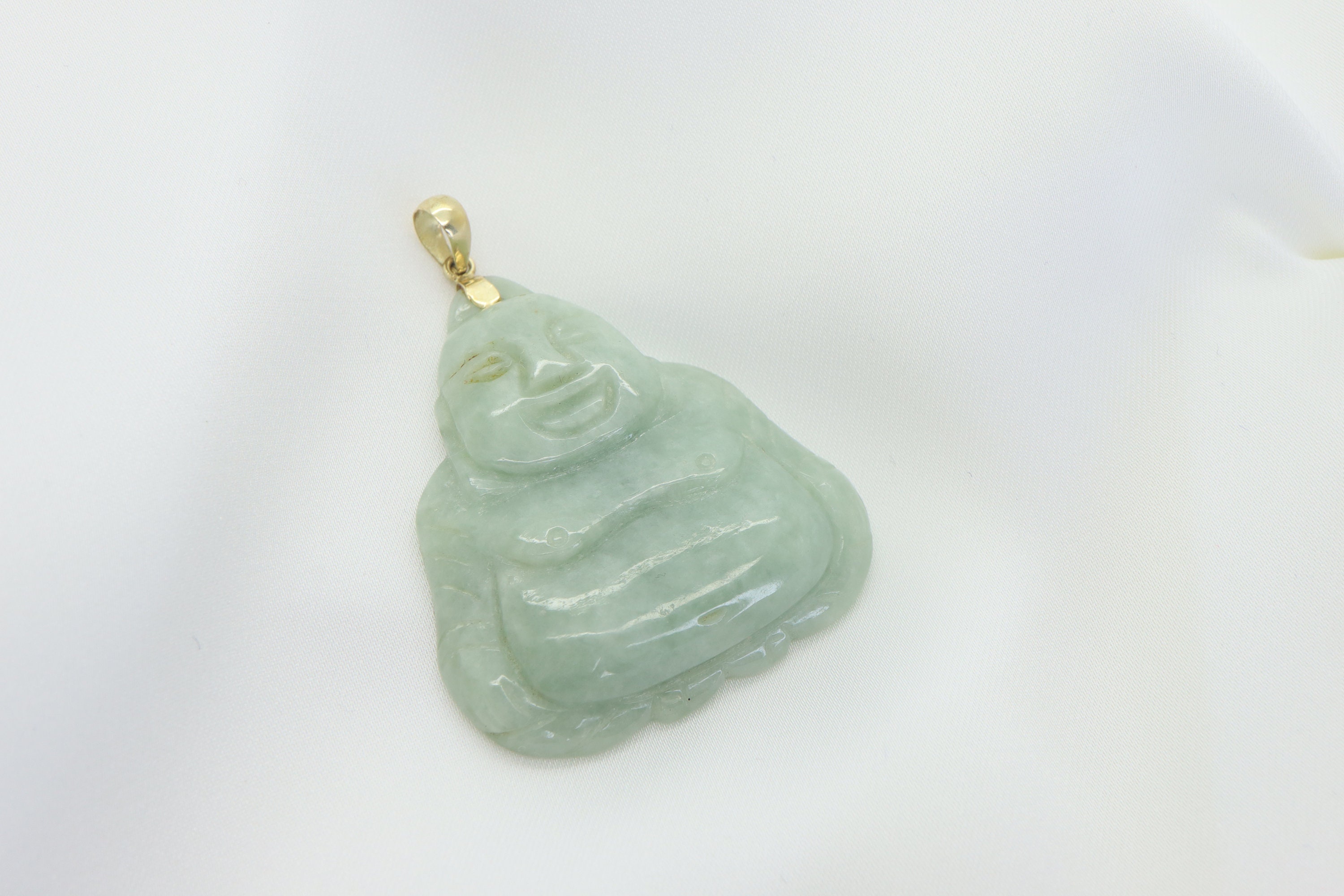 Pendentif Bouddha En Jade Art Déco - Collier En Or 14 Carats Vintage