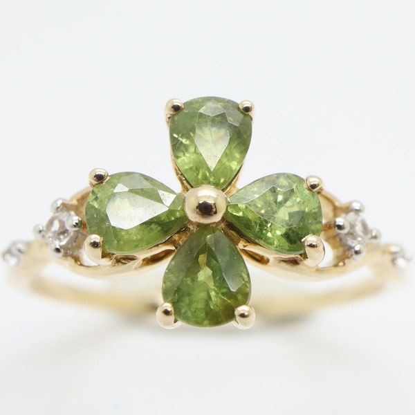 10Ct Gold Demantoid Garnet & CZ Dress Ring, Size EU 23