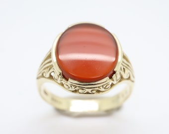 Vintage Carved 9Ct Gold Carnelian Signet Ring, Size EU 20.5