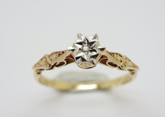 Vintage 9Ct Gold Solitaire Diamond Engagement Rin… - image 1