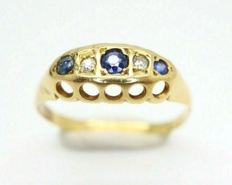 Antique 18ct Gold Sapphire & Diamond Five Stone Ring, Size O