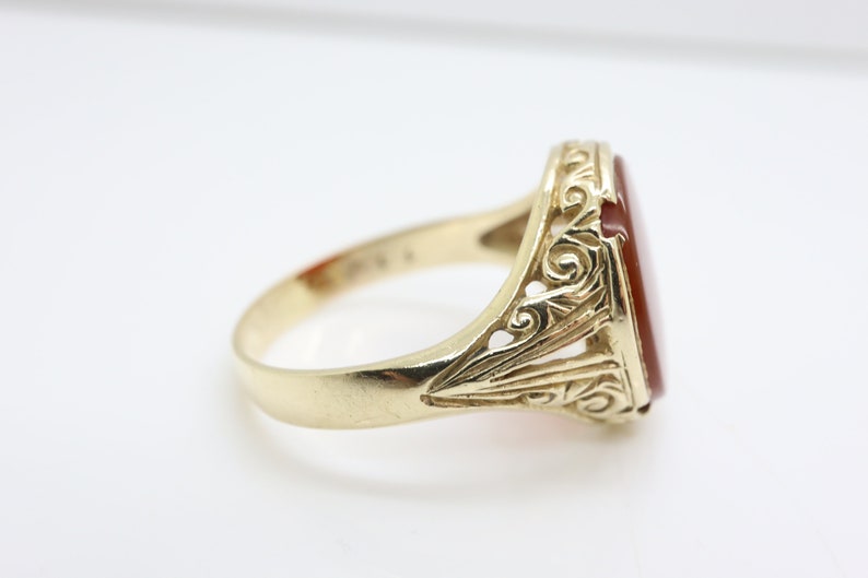 Vintage Carved 9Ct Gold Carnelian Signet Ring, Size EU 20.5 image 6