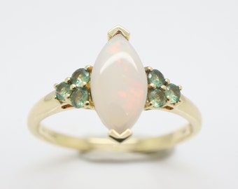 10ct Gold Opal & Green Sapphire Accent Ring, Size 23