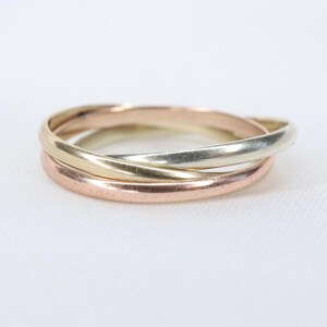 Vintage 9ct Gold Trinity Three Coloured Gold Band Ring, Size EU 13