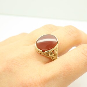 Vintage Carved 9Ct Gold Carnelian Signet Ring, Size EU 20.5 image 8