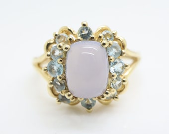 9ct Gold Lavender Blue Chalcedony Blue Topaz Cluster Ring, Size EU 11