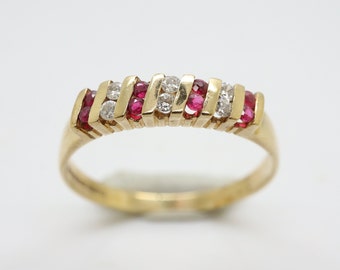 Vintage 9Ct Gold Ruby & Diamond Half Eternity Ring, Size 17