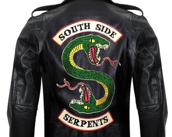 Mens Handmade Riverdale Southside Serpents Gang Black Real Biker Leather Jacket Best For Halloween