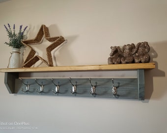 Handmade wooden coat rack with shelf