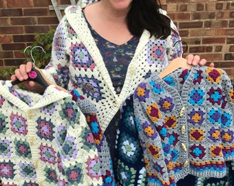 Granny Square Crochet Cardigan Pattern, Crochet cardigan, Adults & Kids Crochet Cardigan Pattern, Hooded Crochet jacket pattern