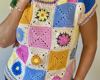 Patrón de suéter cuadrado de la abuela, patrón de suéter de crochet, patrón de suéter de crochet, patrón de cuadrado de la abuela