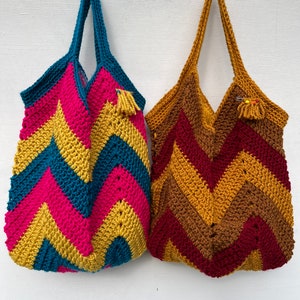 Crochet Bag Crochet Bag Pattern Easy Crochet Bag Striped Crochet Bag Zigzag Crochet Bag Chevron Crochet Bag Etsy