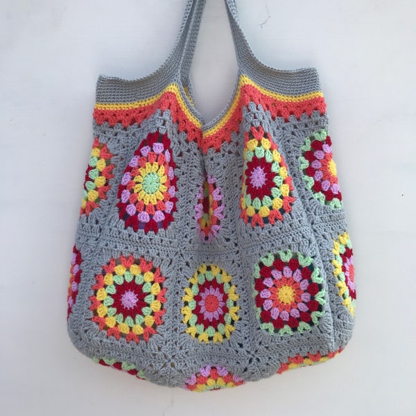 Crochet Bag Pattern, Granny Square Bag Pattern, Granny Square Bag, Crochet Bag, Retro Crochet Bag Pattern, Crochet Granny Square Bag
