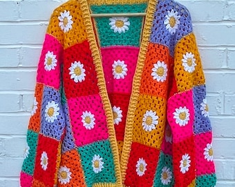 Granny Square Cardigan Pattern, Crochet Cardigan Pattern, Granny Square Daisy Cardigan Pattern, Crochet Flower Cardigan Pattern