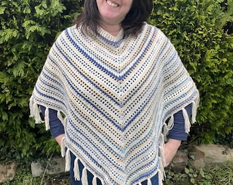 Crochet Poncho Pattern, Stripey Crochet Poncho, Easy Crochet Poncho Pattern, Crochet Shawl Pattern, CRochet Scarf Pattern