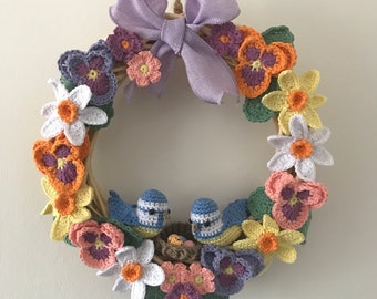 Patrón de corona de flores de crochet, patrón de corona de Pascua de crochet, patrón de corona de crochet de primavera, patrón de flores de crochet de primavera, corona de crochet
