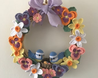 Spring Crochet Wreath Pattern, Easter Wreath Crochet Pattern, Crochet Wreath Pattern, Spring Flower Crochet Pattern