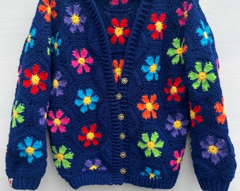 Granny Square Cardigan, Crochet Cardigan, Women's Crochet Cardigan, Granny Square Jumper, Women's Granny Square Sweater, Crochet Top