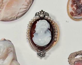 Antique cameo 18k gold brooch pendant