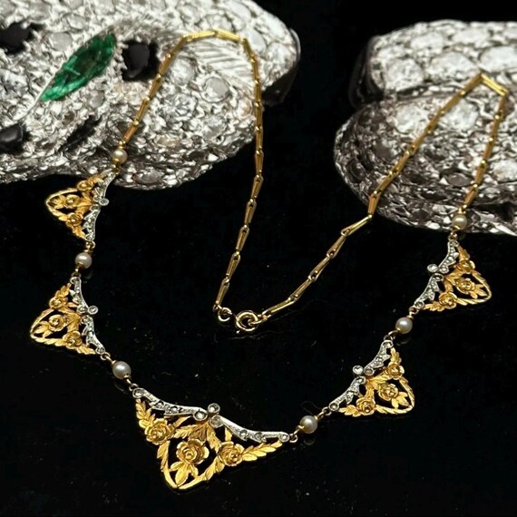 Bracelet Chaîne En Or 18k Vintage - Style Art Nouveau, Motifs Filigrane