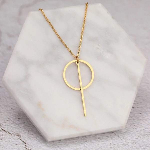 Geometrische roestvrij stalen ketting - Cirkel rond zilver - Gouden staaf ketting - staaf stok ronde ketting - cadeau idee