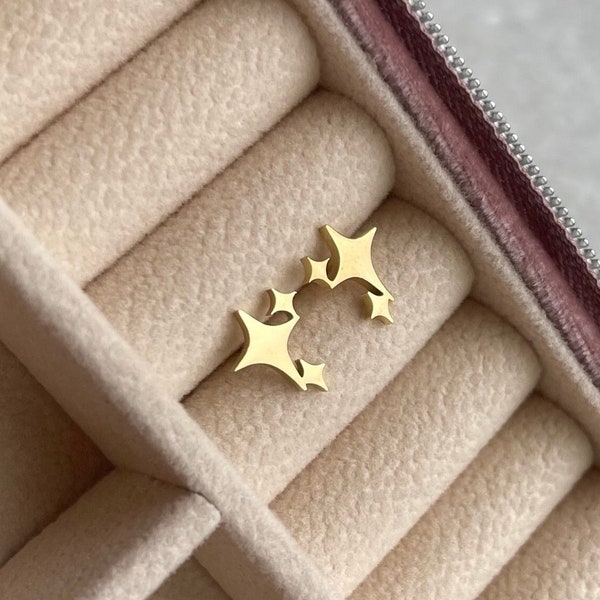 Star studs earrings - Spark glitter gold stud - Starburst snowflake - Dainty simple studs