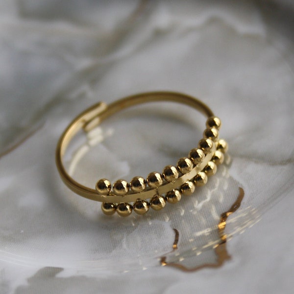 Ball dot ring - Women Stainless steel ring - adjustable gold ring - delicate dainty ring - waterproof stackable ring