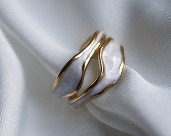 Gouden oliedruppelring - Verstelbaar roestvrij staal - Geometrische onregelmatige witte ring - onzichtbaar anti-aanslag - Cadeau voor haar