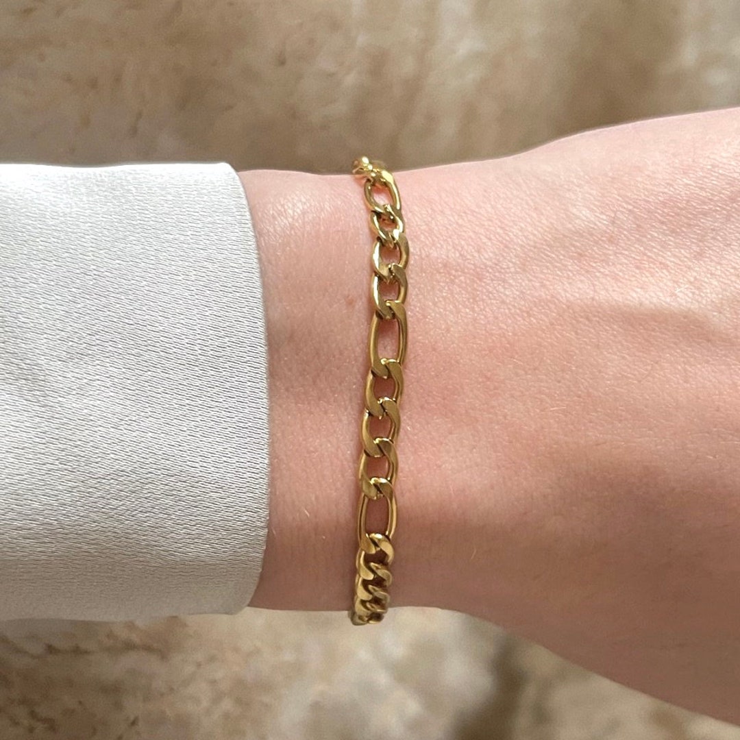 Figaro Bracelet Gold Stainless Steel Waterproof Silver Etsy