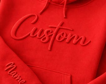 Custom Puff Embossed Hoodie with Name on Sleeve, Personalized 3D Text Sweatshirt, Cozy Custom Pullover, Adult & Youth