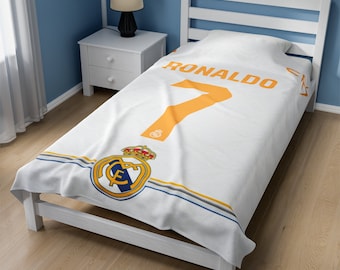 Cristiano Ronaldo Velveteen Plush Blanket, Real Madrid Soccer Jersey CR7 Fans Collection Plush Blanket Sport Birthday Christmas Gifts CR7