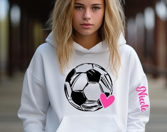 Personalized Soccer Hoodie with name, designs with heart and name on sleeve, Game Day Sweatshirt, Christmas Gift