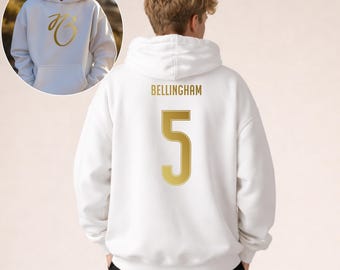 Kids Bellingham #5 Soccer Hoodie - Jude Inspired Gift, spain youth & adult unisex hoodie, madrid letter gold front and back designs