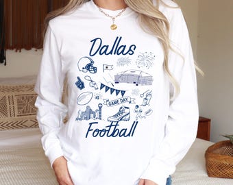 Dallas Football Comfort Colors T-Shirt, Vintage Doodles, Game Day Tee