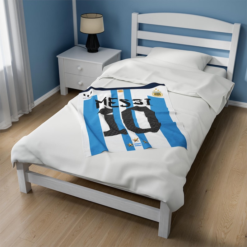 Messi 10 Velveteen Plush Blanket, Argentina  Soccer Football Jersey Messi Fans world cup Blanket Sport Birthday Christmas Gifts
