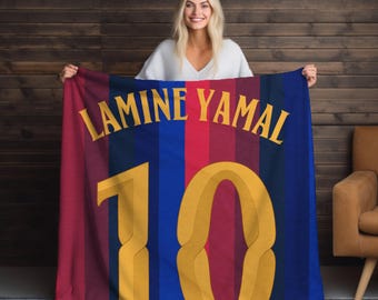 Yamal Espana  Barcelona  Soccer Jersey Velveteen Plush Blanket Spain Barcelona soccer custom blanket team soccer