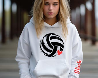 Personalized Volleyball Hoodie with name, designs with heart, Game Day Sweatshirt, Christmas Gift