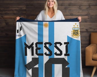 Messi Velveteen Plush Blanket, Messi Fans Argentina  Soccer Football Jersey Messi Fans world cup Blanket Sport Birthday Christmas Gifts