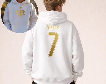 Kids Vini jr  #7 Soccer Hoodie - vinicius Inspired Gift, brasil youth & adult unisex hoodie, madrid letter gold front and back designs