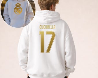 Kids Cucurella  #17 Soccer Hoodie - marc Inspired Gift, spain youth & adult unisex hoodie, madrid letter gold front and back designs